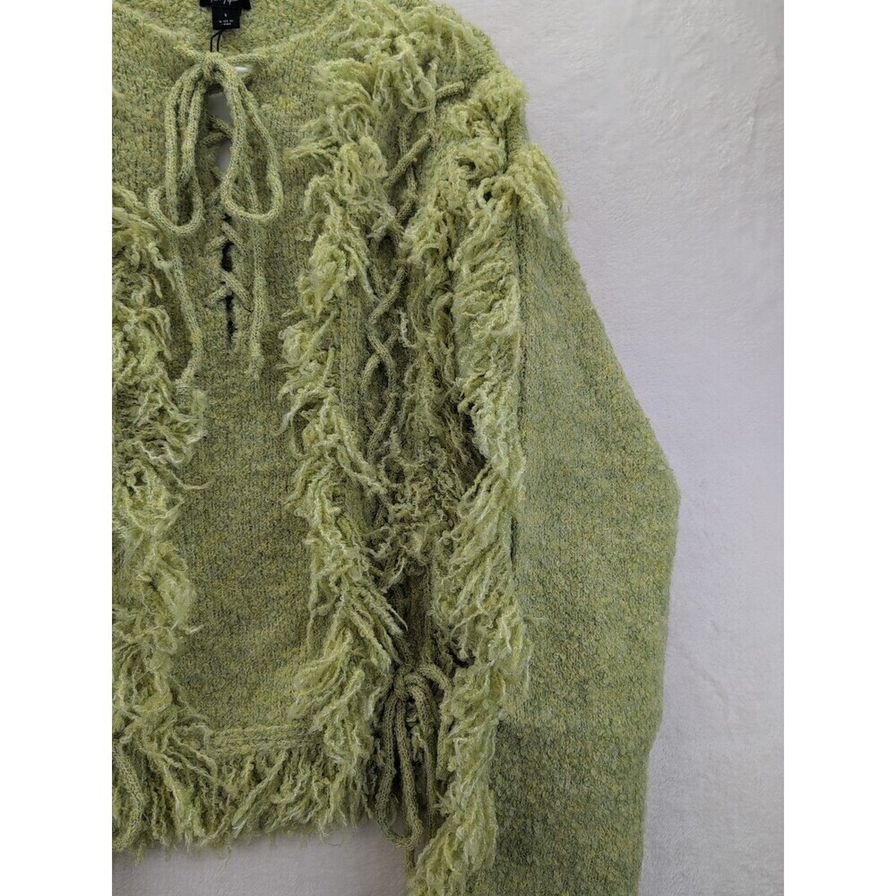 NASTY GAL Knitted Fringe Long Sleeve Pullover Lace Up Front Sweater NWT Small - Picture 7 of 13